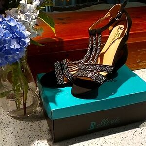 Bellini Laaris Black Wedge Sandals, ladies size 8.5W